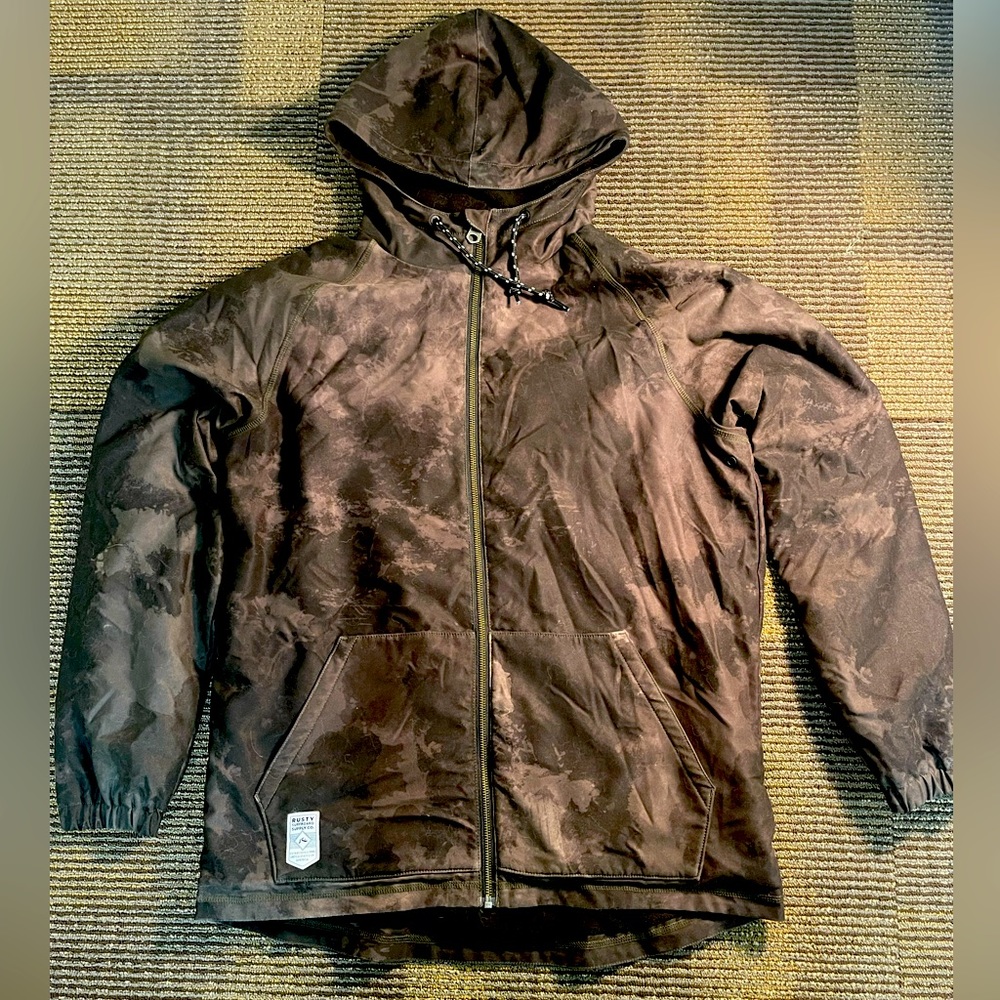 Rusty Surfboards Men’s Camouflage Zip-Up Hooded Jacket Sweatshirt Size L